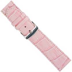 Pink mat læder urrem med imiteret alligator look med sølv spænde, bredde 30 mm og længde 195 mm